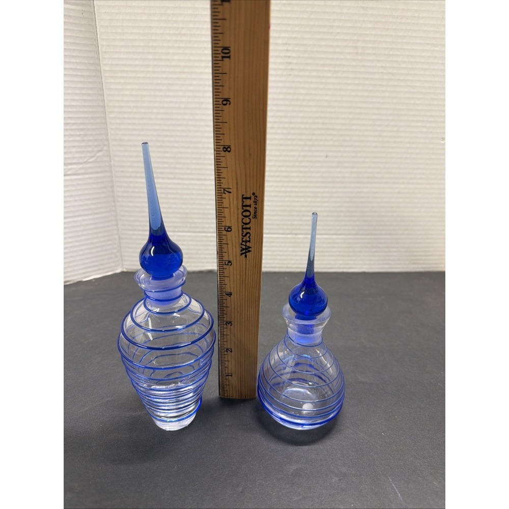 Vintage Handmade Glass,  Blue Perfume Bottles With Stoppers, Set   See Pictures - Picture 7 of 8